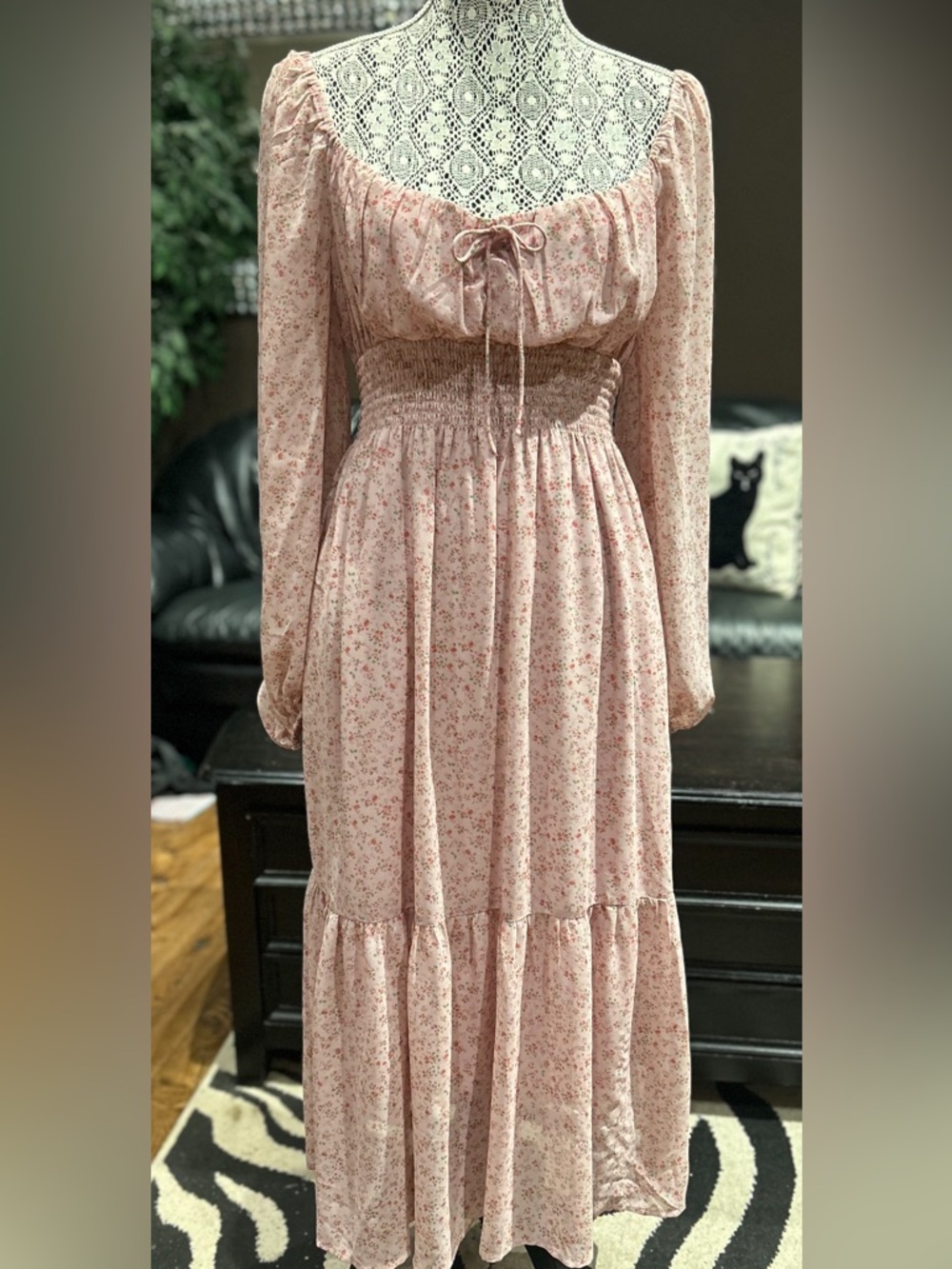 Lush Blush Floral Long Sleeve Smocked-Waist Maxi Dress - Picture 3 of 8